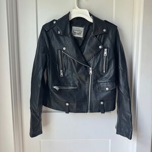 Levi Strauss Faux Leather Moto Jacket Black with Silver Accents LW7RU638 Biker M